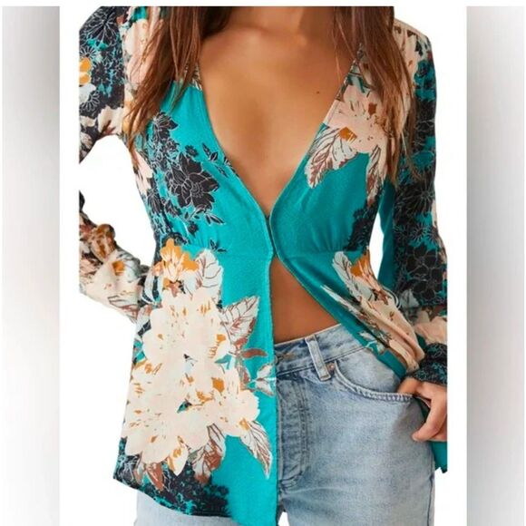 Free People Mikayla Printed Tunic Green Balsam Combo NWT size M - Picture 1 of 10